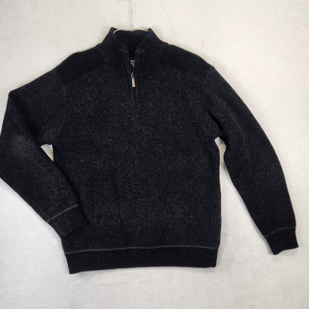 Portabella New York Mens XL Tailored Fit Quarter Zip Sweater Charcoal Black Knit